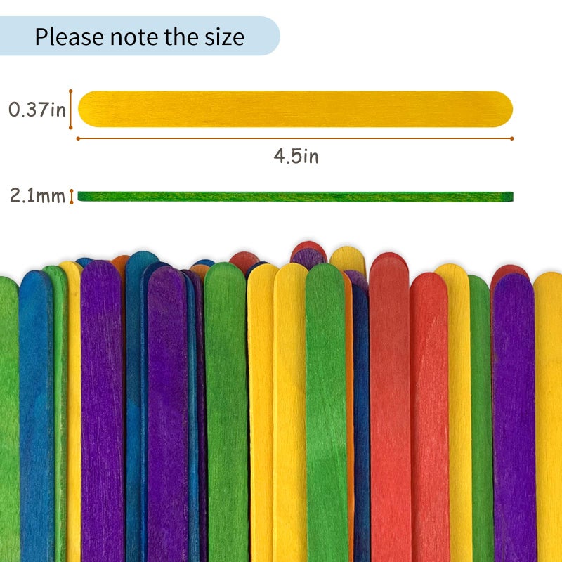 KTOJOY 200 Pcs Colored Wooden Craft Sticks Wooden Popsicle Colored Craft Sticks 4.5 inch Length Treat Sticks Ice Pop Sticks for DIY Craftsï¼ŒHome Art Projects, Classroom Art Supplies - Image 3